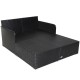 Spacious outdoor rattan daybed in black with upholstered cushions, designed for comfort and support, ideal for.