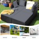 Spacious gray outdoor rattan daybed with upholstered cushions, ideal for terrace, backyard, or indoor relaxation.