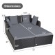 Dimensions of the spacious outdoor rattan daybed with gray upholstered cushions, designed for comfort and support.