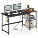 Black 59-inch home office computer desk featuring a side hook for headphone storage and a sturdy metal frame for.