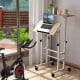 Height-adjustable mobile standing desk with split top, ergonomic design, and casters for easy mobility in a home office.