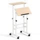 Height-adjustable mobile standing desk with split top and adjustable angle for versatile workspace use and easy.