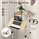 Height-adjustable mobile standing desk with split top, ergonomic design, and 3 control knobs for versatile use.