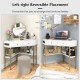 Triangle corner desk in white with 2 drawers and storage shelf, ideal for flexible placement in any room.