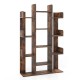 Tree-shaped bookshelf in rustic brown with 13 compartments, ideal for home office organization and decor.