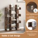 Tree-shaped bookshelf in rustic brown with 13 compartments, designed for stability and organization in home offices.