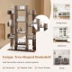 Tree-shaped bookshelf in rustic brown with 13 compartments, ideal for organizing and decorating living rooms or offices.