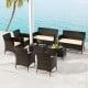 Single rattan chair with soft cream cushion and ergonomic design, ideal for outdoor lounging on the patio or garden.