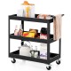 3-tier black utility cart with handle and wheels, ideal for versatile storage in homes, offices, or restaurants.