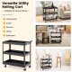 3-tier black metal utility cart with handle and wheels, ideal for versatile use in kitchens, offices, and living spaces.