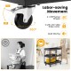 3-tier black utility cart with 360° swivel wheels and ergonomic handle, ideal for versatile storage and easy mobility.