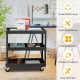 3-tier black metal utility cart with handle and wheels, ideal for versatile storage in homes and offices.