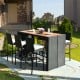7-piece patio rattan wicker dining set featuring a table and 6 bar stools with cushions, perfect for outdoor dining.