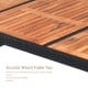 Acacia wood table top of a 7-piece patio rattan dining set, showcasing a sturdy and environmentally friendly design.
