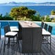 7-piece patio rattan wicker dining set featuring a table and 6 bar stools with cushions, perfect for outdoor gatherings.