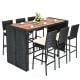 7-piece patio rattan wicker dining set with a rectangular table and 6 bar stools, perfect for indoor and outdoor use.
