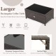 Rectangular coffee table with black tempered glass top and hand-woven brown PE rattan, ideal for outdoor use.