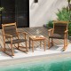 Acacia wood patio rocking chair set with side table, featuring weather-resistant wicker, perfect for outdoor relaxation.