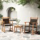 Acacia wood patio rocking chair set with side table, featuring weather-resistant wicker rattan for outdoor relaxation.