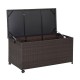 Outdoor wicker storage box with zippered liner, 50-gallon capacity, waterproof, ideal for patio or poolside use.