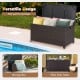 Outdoor wicker storage box with zippered liner, 50-gallon capacity, versatile for patio side table use, waterproof.