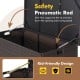 Outdoor wicker storage box with safety pneumatic rod, 50-gallon capacity, ideal for patio and poolside use.