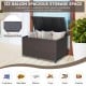 Outdoor wicker storage box with waterproof liner, 133-gallon capacity, ideal for patio or poolside use.
