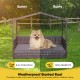 Wicker dog house with weatherproof slanted roof, featuring a comfortable cushion for outdoor use in various weather.