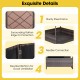 Outdoor wicker dog house with weatherproof roof, sturdy steel frame, and elevated bottom for ventilation and stability.