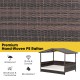 Close-up of the premium hand-woven PE rattan on the outdoor wicker dog house, waterproof and durable for all weather.