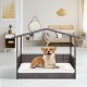 Outdoor wicker dog house with weatherproof roof, showcasing a cozy design and raised edges for pet safety and comfort.