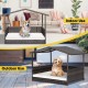 Wicker dog house with weatherproof roof, featuring a soft cushion, suitable for indoor and outdoor use.