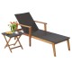 Patio chaise lounge with adjustable backrest and solid acacia wood frame, paired with a foldable side table for outdoor.