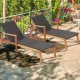 Patio chaise lounge set with adjustable backrest, solid acacia wood frame, and hand-woven PE wicker for outdoor.