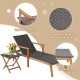 Patio chaise lounge with adjustable backrest and side table, featuring durable mix brown PE wicker and acacia wood.