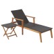 Patio chaise lounge with adjustable backrest and side table, made of acacia wood and PE wicker, perfect for outdoor.