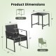 Detailed product dimensions for the 3 Pieces Modern Heavy Duty Patio Furniture Set with Coffee Table in black.