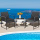 Modern 3-piece patio furniture set featuring black PE wicker armchairs and a glass-top coffee table, perfect for.