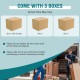 Hand-woven wicker outdoor furniture set with acacia wood coffee table, includes screws in box for easy assembly.