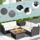 Ottoman with soft white cushion in hand-woven PE wicker, designed for comfort and relaxation in outdoor settings.