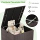 72-gallon rattan outdoor storage box with sturdy pneumatic rod, featuring a zippered liner, ideal for backyard use.