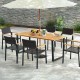 Rectangular 6-person acacia wood outdoor dining table with a 2-inch umbrella hole, ideal for patio gatherings.