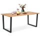 Acacia wood outdoor dining table with a sturdy metal frame, featuring a 2-inch umbrella hole, perfect for 6 people.
