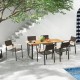 Rectangular 6-person acacia wood outdoor dining table with sturdy metal frame, featuring a 2-inch umbrella hole for.