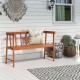 Eucalyptus wood bench with backrest and armrests, perfect for patio seating and designed for two people.