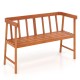 Eucalyptus wood bench with backrest and armrests, sturdy design for outdoor use, ideal for patio or garden seating.