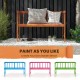 Outdoor eucalyptus wood bench with backrest and armrests, ideal for DIY painting in garden or patio settings.