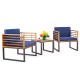 Two navy cushioned armchairs and a coffee table from a 3-piece patio acacia wood conversation set for outdoor use.