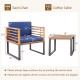 Navy cushioned armchair from the 3 Pieces Patio Acacia Wood Conversation Set with solid acacia wood and metal frame.