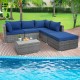 L-shaped outdoor rattan sofa set with navy cushions and a coffee table, perfect for patio or poolside relaxation.